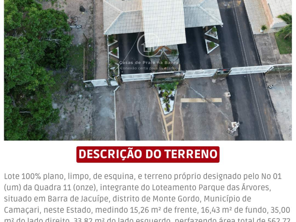 Vendo LOTE 562,72 m² Cond. Parque das Árvores – Barra do Jacuípe - Nascente TOTAL – Escriturado!
